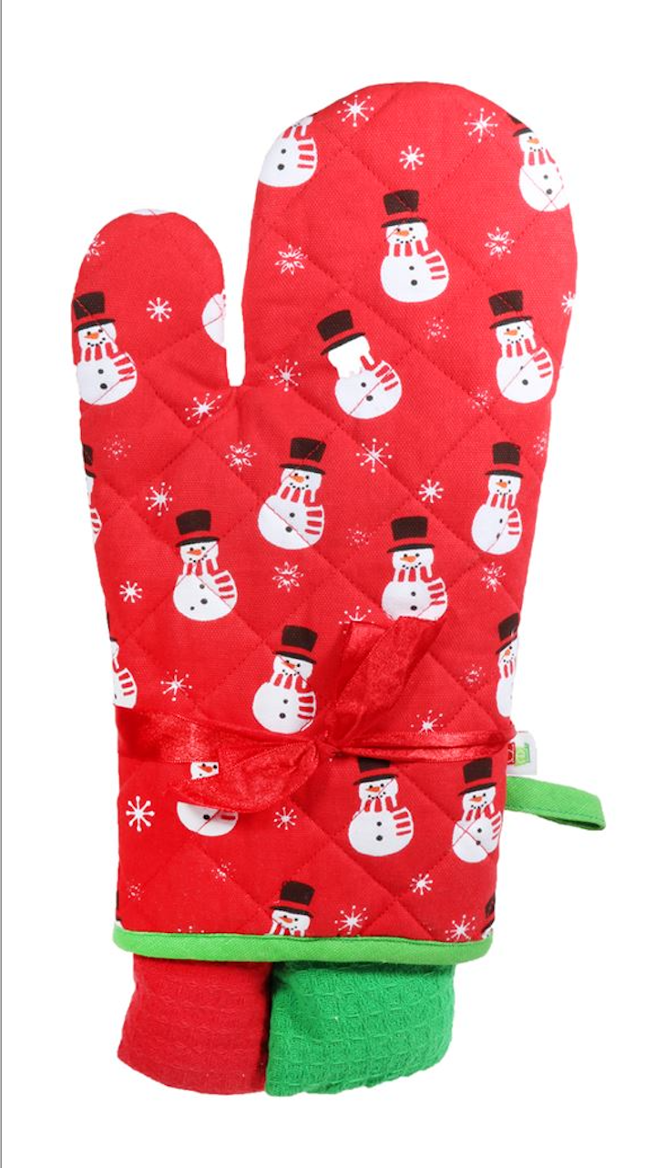 Snowman Quilted Oven Mitt Towel Set Christmas