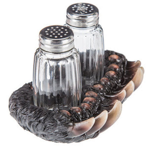 Black Brown Tan Bear Paw Claw Salt Pepper Shaker Table Set Cabin Lodge Decor
