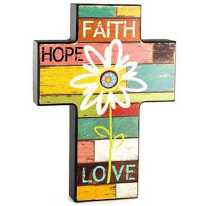 Flower Faith Hope Love Standing Desk Table Wall Cross