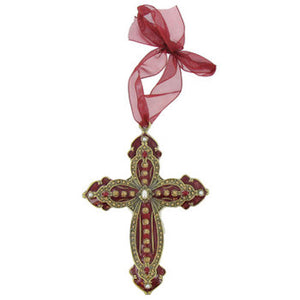 Burgundy Maroon Beige Crystals Stones White Pearl Cross