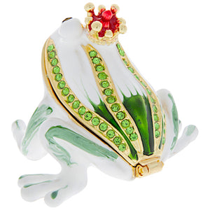 Crowned Frog White Green Gold Trinket Jewelry Box Ring Holder