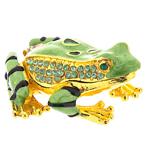Green Frog Gold Trinket Jewelry Box Ring Holder Sparkling Rhinestones