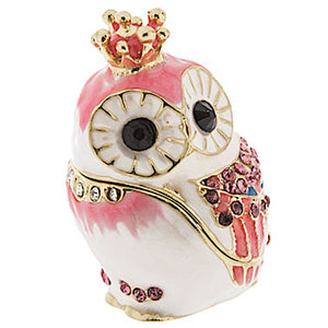 Pink Owl Crown Trinket Jewelry Box Ring Holder Sparkling Rhinestones