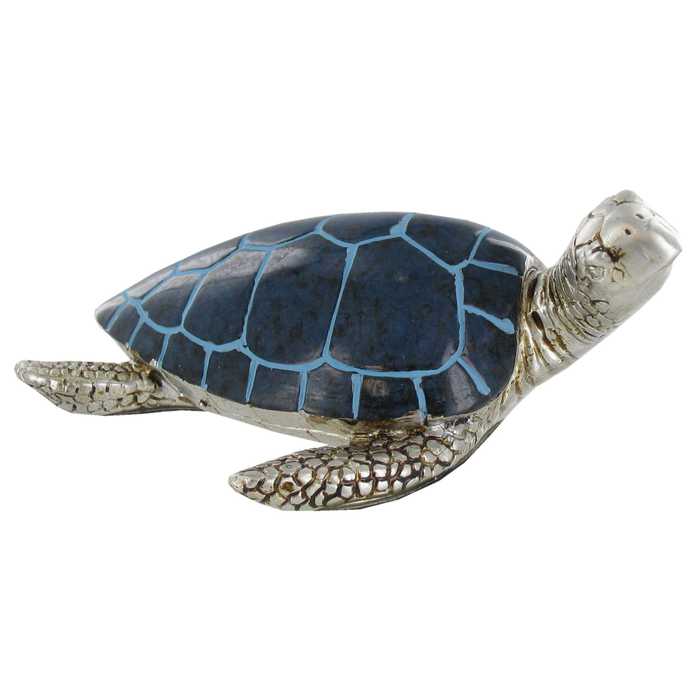 Blue Silver Sea Turtle Figurine