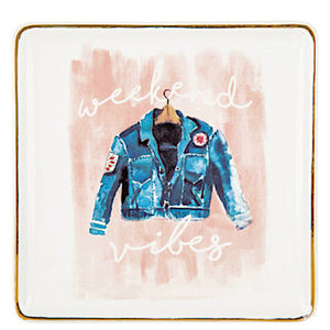 Weekend Vibes Jean Jacket Trinket Jewelry Key Dish Tray