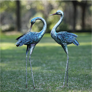 Crane Blue Heron Statue Outdoor Garden Statues Metal Bird Yard Art Lawn Patio Decor Set of 2