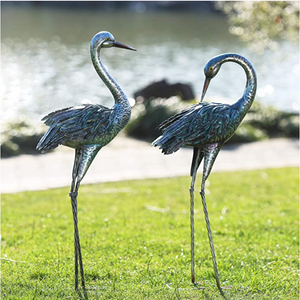 Crane Blue Heron Statue Outdoor Garden Statues Metal Bird Yard Art Lawn Patio Decor Set of 2