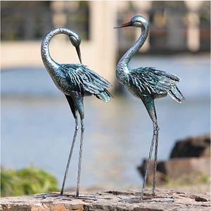 Crane Blue Heron Statue Outdoor Garden Statues Metal Bird Yard Art Lawn Patio Decor Set of 2