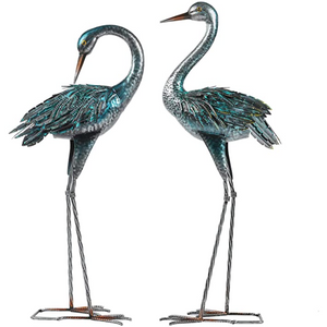 Crane Blue Heron Statue Outdoor Garden Statues Metal Bird Yard Art Lawn Patio Decor Set of 2