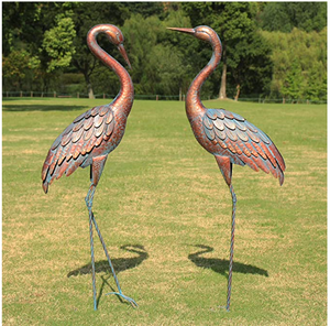 Crane Statues Patina Garden Heron Decoy Standing Metal Sculptures Bird Yard Art Outdoor Decor Set of 2