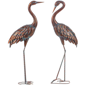 Crane Statues Patina Garden Heron Decoy Standing Metal Sculptures Bird Yard Art Outdoor Decor Set of 2