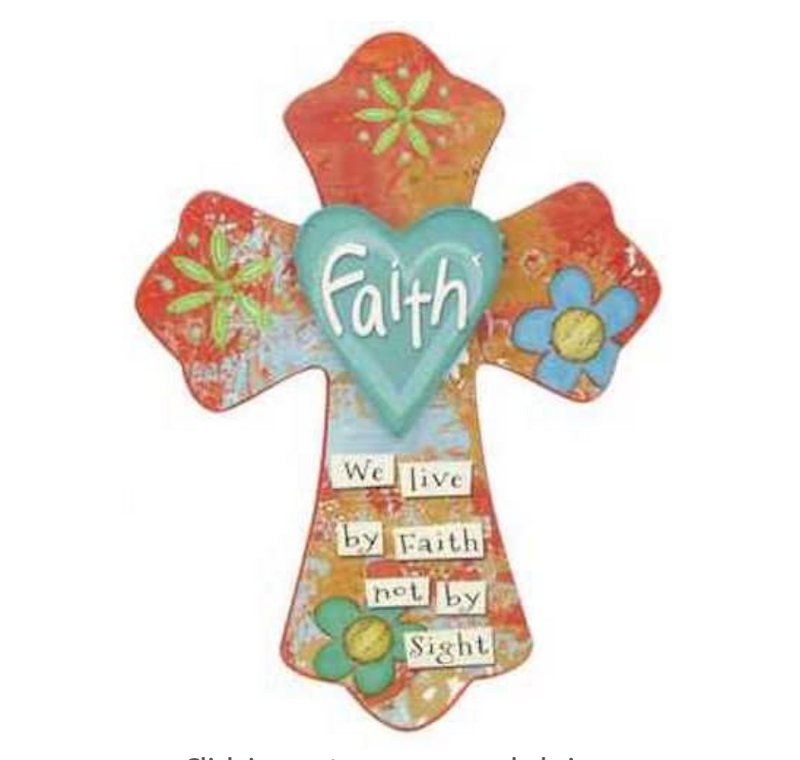 Orange Turquoise Blue Heart We Live by Faith Not by Sight Wall Cross Green Yellow