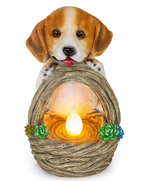 Puppy Dog Beagle with Basket Solar Powered LED Outdoor Decor Garden Light