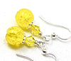 Yellow Crackle Glass Crystals Silver Earrings