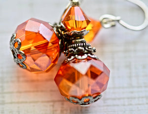 Orange Czech Faceted Glass Bead Crystal Earrings