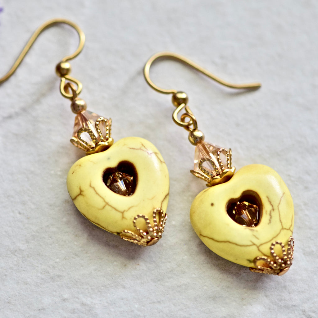 Yellow Gemstone Hearts Crystals Gold Earrings