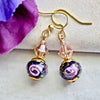 Dark Blue Bead Lavender Flower Lampwork Glass Earrings