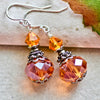 Orange Czech Faceted Glass Bead Crystal Earrings