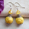 Yellow Brown Round Stone Crystal Silver Earrings
