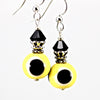 Yellow Black Dots Glass Crystal Silver Earrings