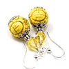 Yellow Brown Round Stone Crystal Silver Earrings