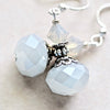 Light Gray Grey Faceted Glass Crystal Silver Earrings
