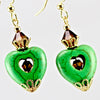 Green Gemstone Hearts Crystals Gold Earrings