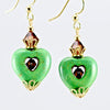 Green Gemstone Hearts Crystals Gold Earrings