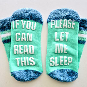 If You Can Read This Please Let Me Sleep Blue Non Slip Crew Socks