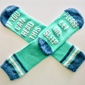 If You Can Read This Please Let Me Sleep Blue Non Slip Crew Socks