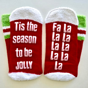 Tis The Season To Be Jolly Fa La La La La Red Non Slip Crew Socks