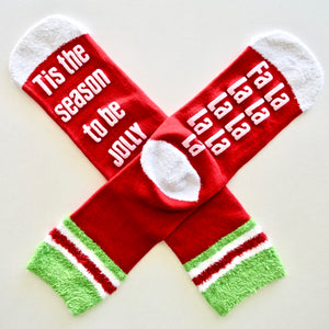 Tis The Season To Be Jolly Fa La La La La Red Non Slip Crew Socks