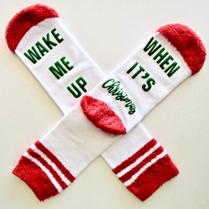 Wake Me Up When It's Christmas Red White Non Slip Crew Socks